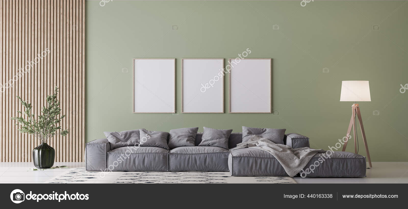 Green Sofa Gray Walls Baci Living Room