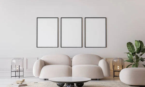 Fehér Nappali Modern Design Minimális Tiszta Tér Keret Mockup Üres — Stock Fotó