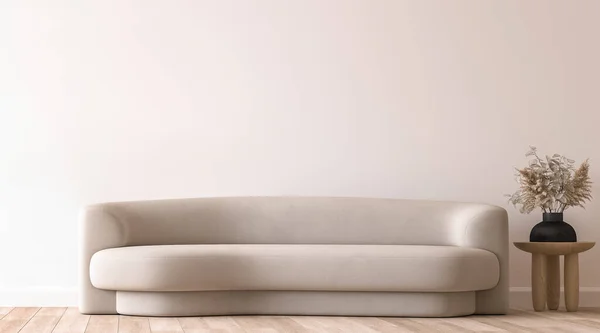 Moderne Wohnzimmer Attrappe Beige Minimal Sofa Auf Leerem Wandhintergrund Render — Stockfoto