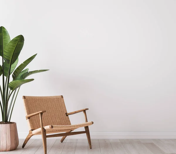 Wall Mock White Simple Minimal Interior Wooden Furniture Render — Stock Photo, Image