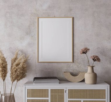 Çerçeveyi Boho ev içi arka planında, 3d biçimlendir