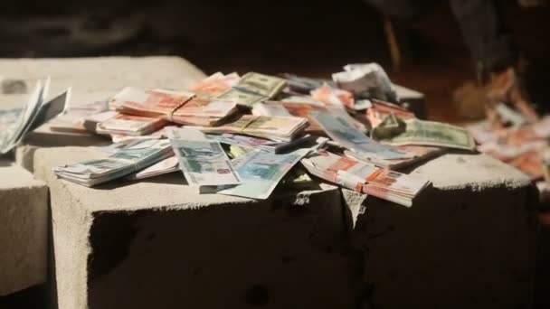 大面额钞票在燃烧 — 图库视频影像