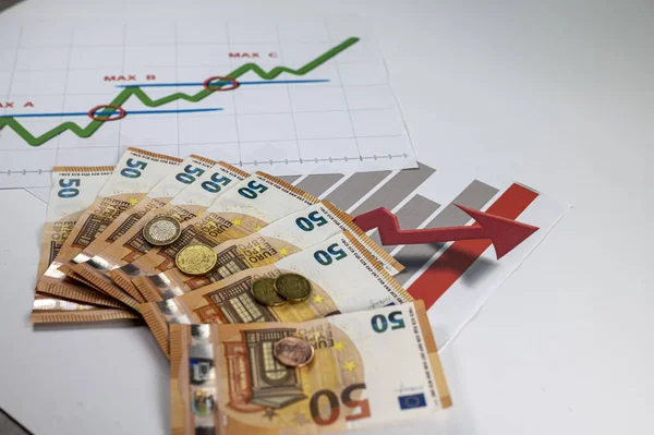 Banconote Euro Monete Statistiche Sfondo Bianco — Foto Stock