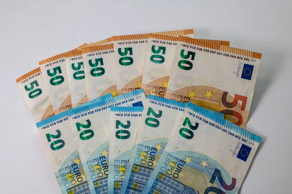 Banconote Euro Stampate Fondo Bianco — Foto Stock