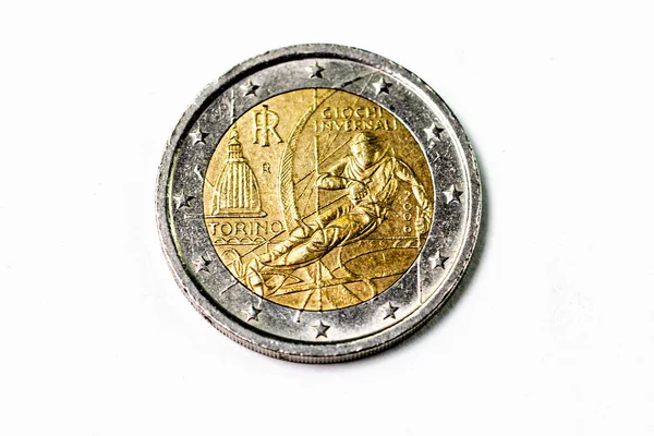 Photograph Two Euro Coin White Background — Stock Photo, Image