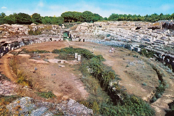 Siracusa Italy June 1970 Syracuse Panorama Roman Amphitheater 70S — Stock Photo, Image