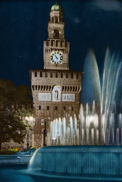 Mailand Italien Mai 1970 Mailänder Burg Sforzeco Bei Nacht Aus — Stockfoto