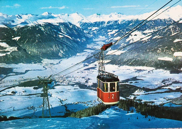 Brunico Dolomiti Dicembre 1970 Funivia Plan Corones Brunico Degli Anni — Foto Stock