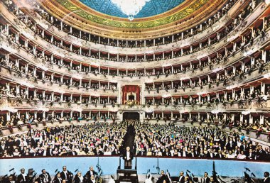 Milano, İtalya 17 Nisan 1980: 80 'lerde La Scala tiyatrosunun içi