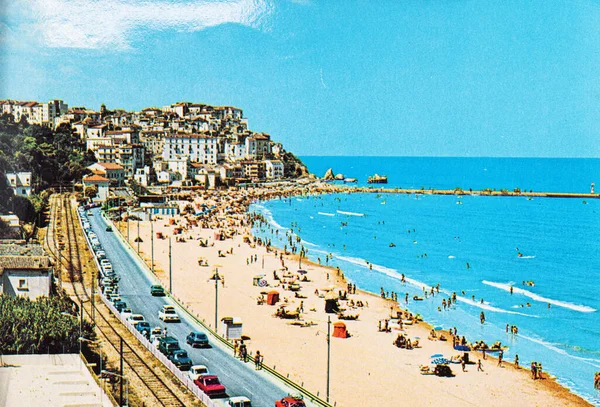 Puglia Italia Julio 1970 Foggia Rodi Garganico Playa Los Años — Foto de Stock