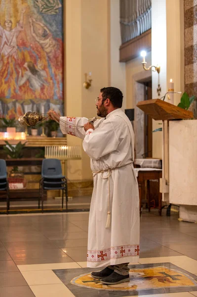 Terni Italie Mai 2021 Prêtres Lors Messe Dans Église Sacro — Photo