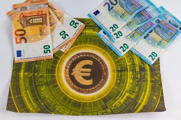 Євро Банкноти Написом Валюти Столі — стокове фото