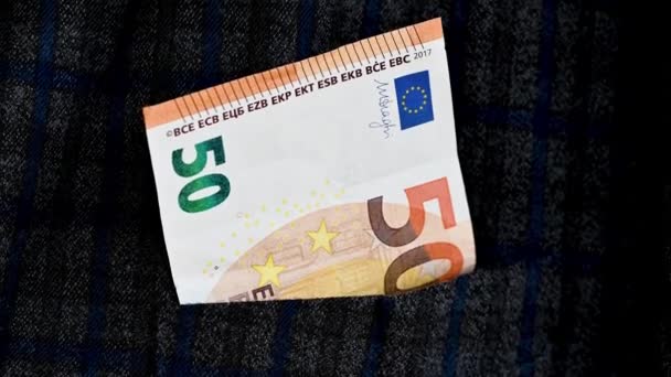 Bolsillo Chaqueta Cuadros Salen Euros — Vídeos de Stock