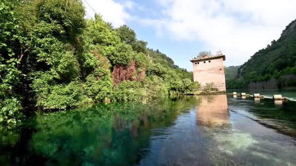 Stifone of Narni in the Umbrian valley and the black river — стокове відео