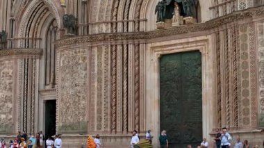 orvieto,italy june 18 2021:cathedral of orvieto detail of the entrance in the town center