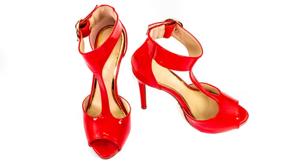 Sandale Cuir Verni Rouge Pour Saison Estivale — Photo