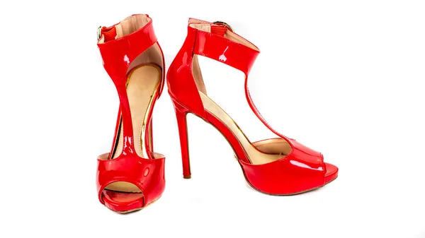 Rood Lakleder Sandaal Voor Het Zomerseizoen — Stockfoto