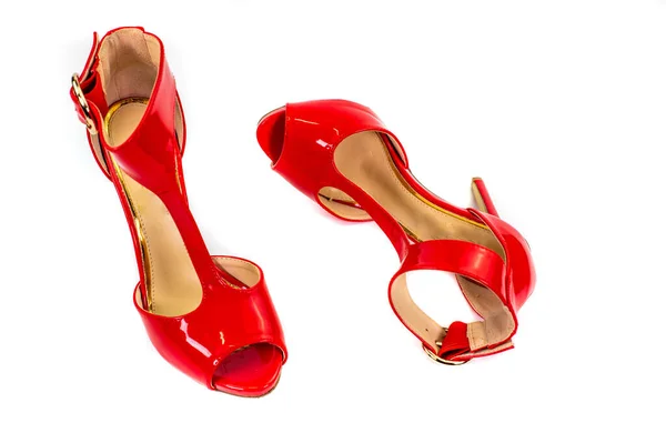 Červený Kožený Sandál Letní Sezónu — Stock fotografie
