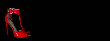 Kırmızı sandaletli pankart yaz boyası siyah arka plan