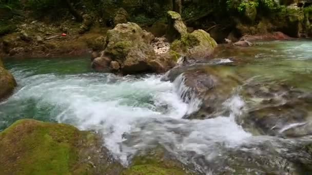 Říční potok a vodopády v úseku po vodopádu bažiny — Stock video