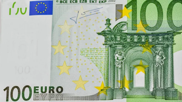 Európai Közösség 100 Eurós Bankjegyének Részletezése — Stock Fotó