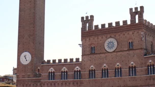 Siena Torre del Mangia en plaza de Campo — Vídeos de Stock