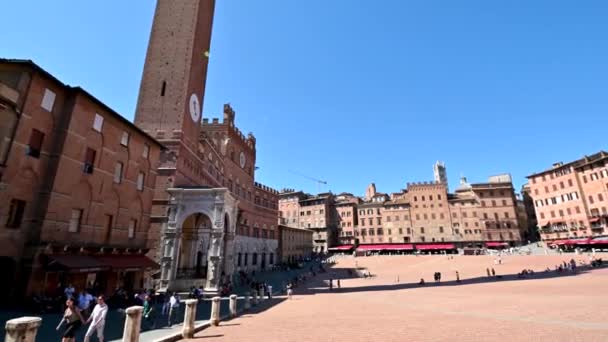 Siena πλατεία Campo με το Torre del Mangia — Αρχείο Βίντεο