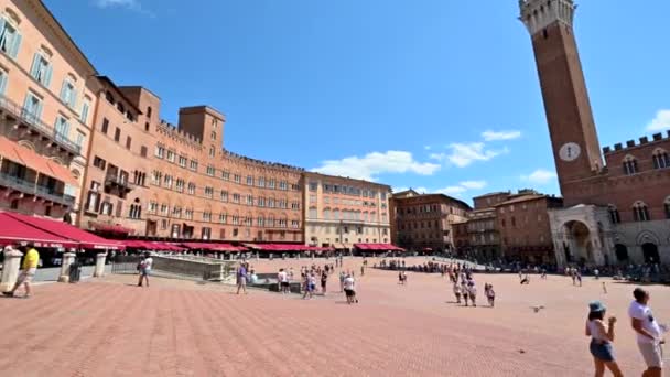 Plaza siena de Campo con la Torre del Mangia — Vídeos de Stock