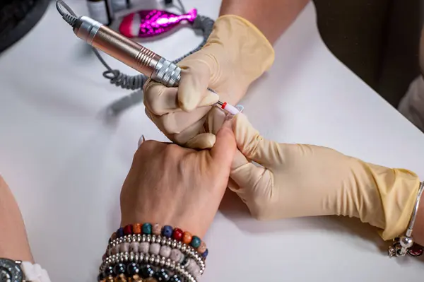 Nagel Reconstructie Met Monofasische Gel Bestand Bur — Stockfoto