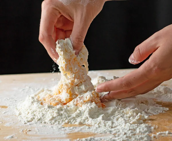 Chef Hands Knead Dough — Stock Photo, Image