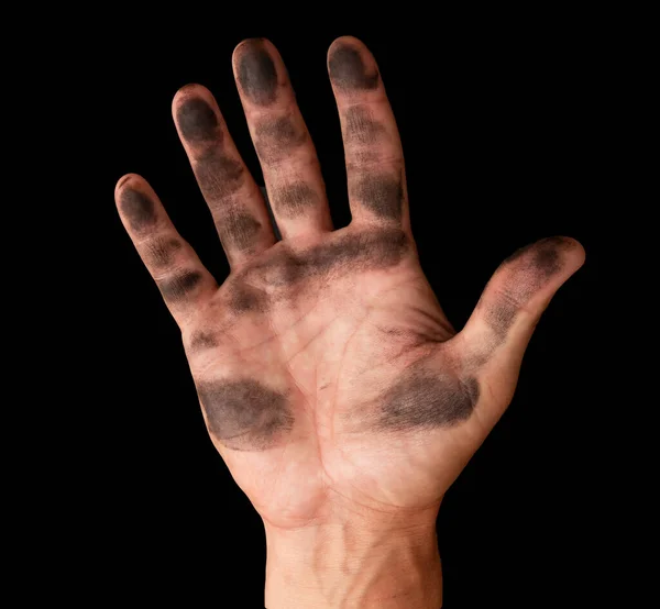 Грязные Руки После Работы Черном Фоне — стоковое фото