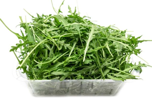 Foglie Rucola Fresca Fondo Bianco — Foto Stock