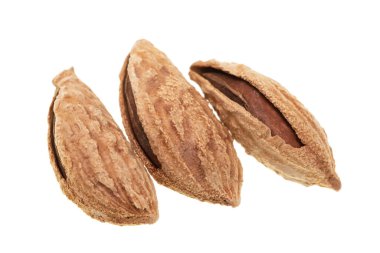 Beyaz arkaplanda badem fıstığı