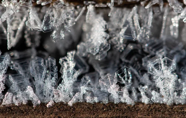 Cristales Hielo Transparentes Sobre Fondo Oscuro — Foto de Stock