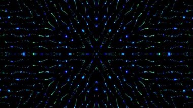 Tam rengi yöneten parlak soyut ışık, kaleydoskop, siyah arkaplan