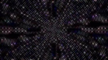 3D animasyon güzel video renkli soyut parlak ışık enerjisi 4K düz çizgi dalgaları merkezde yuvarlak ışık efekti, siyah arkaplan