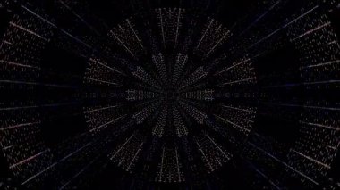 3D animasyon güzel video renkli soyut parlak ışık enerjisi 4K düz çizgi dalgaları merkezde yuvarlak ışık efekti, siyah arkaplan