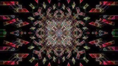 3D animasyon güzel video renkli soyut parlak ışık enerjisi 4K düz çizgi dalgaları merkezde yuvarlak ışık efekti, siyah arkaplan