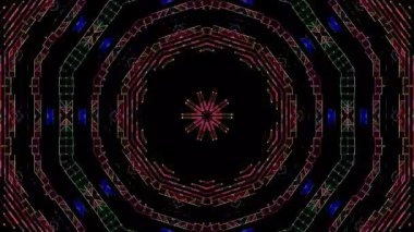 3D animasyon güzel video renkli soyut parlak ışık enerjisi 4K düz çizgi dalgaları merkezde yuvarlak ışık efekti, siyah arkaplan