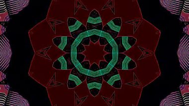 3D Animated digital abstract. Colorful curved and circular lines on black background, seamless loop