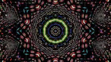 3D animasyon güzel video renkli soyut parlak ışık enerjisi 4K düz çizgi dalgaları merkezde yuvarlak ışık efekti, siyah arkaplan