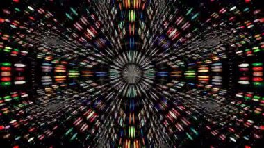3D animasyon güzel video renkli soyut parlak ışık enerjisi 4K düz çizgi dalgaları merkezde yuvarlak ışık efekti, siyah arkaplan