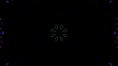 3D animasyon güzel video renkli soyut parlak ışık enerjisi 4K düz çizgi dalgaları merkezde yuvarlak ışık efekti, siyah arkaplan