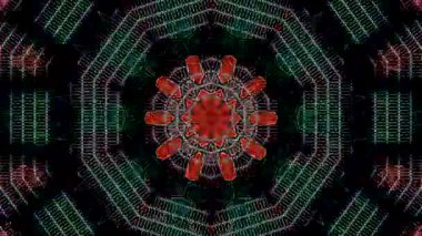 Simetrik geometrik şekilli ve modern kaleydoskop hareketli geleceksel arkaplan videosu.