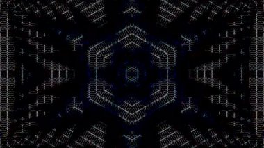 Simetrik geometrik şekilli ve modern kaleydoskop hareketli geleceksel arkaplan videosu.