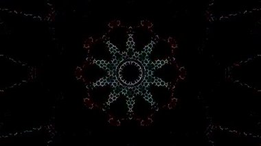 Simetrik geometrik şekilli ve modern kaleydoskop hareketli geleceksel arkaplan videosu.