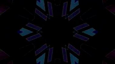 Derin kırmızı ve mavi tonlarda simetrik geometrik desenler içeren soyut kaleydoskop animasyonu geleceksel bir görsel etki yaratır.