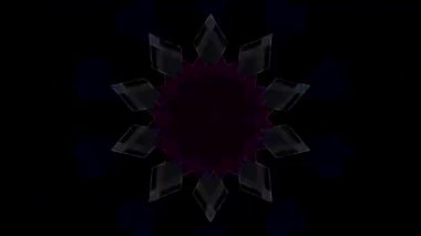Derin kırmızı ve mavi tonlarda simetrik geometrik desenler içeren soyut kaleydoskop animasyonu geleceksel bir görsel etki yaratır.