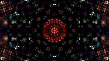 Simetrik geometrik şekilli ve modern kaleydoskop hareketli geleceksel arkaplan videosu.