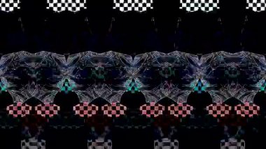 Siyah zemin üzerinde mavi ve kırmızı ışık parçaları olan soyut kompozisyon.